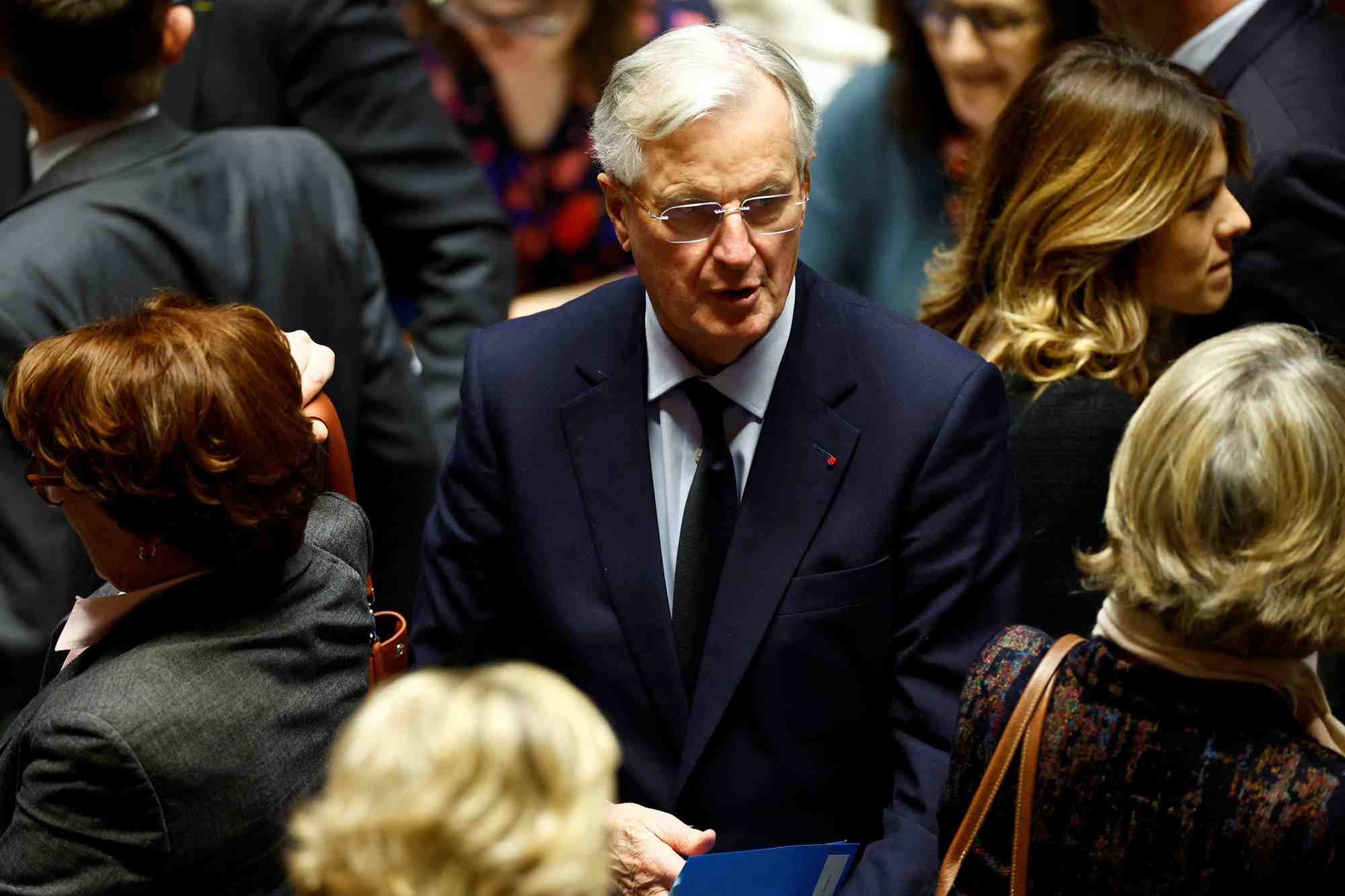 Michel barnier apres une seance de questions au gouvernement a l'assemblee nationale