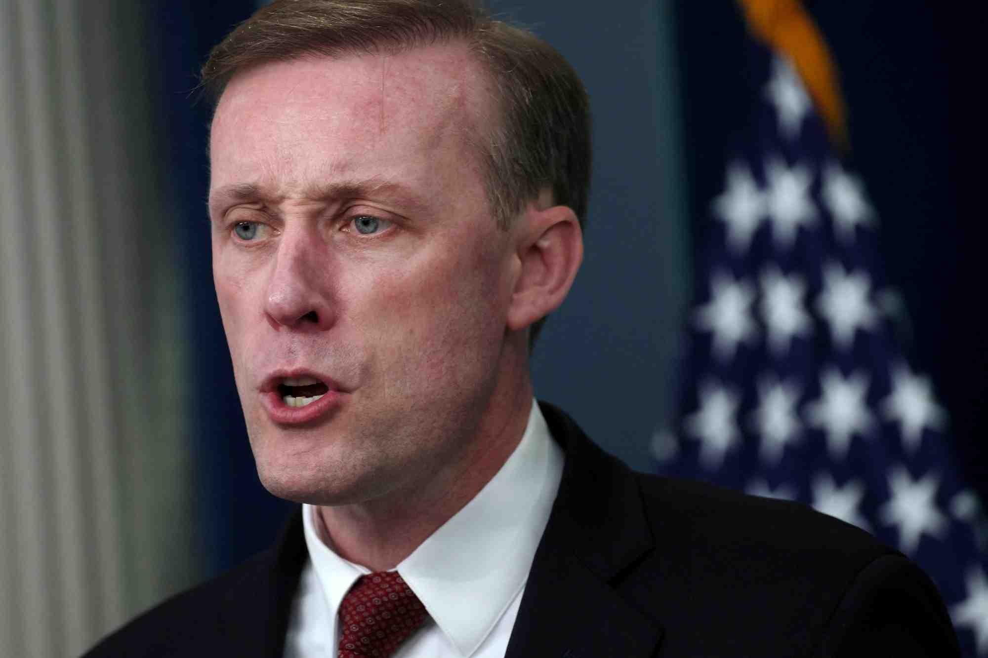 Le conseiller a la securite nationale jake sullivan lors d'une conference de presse a la maison blanche