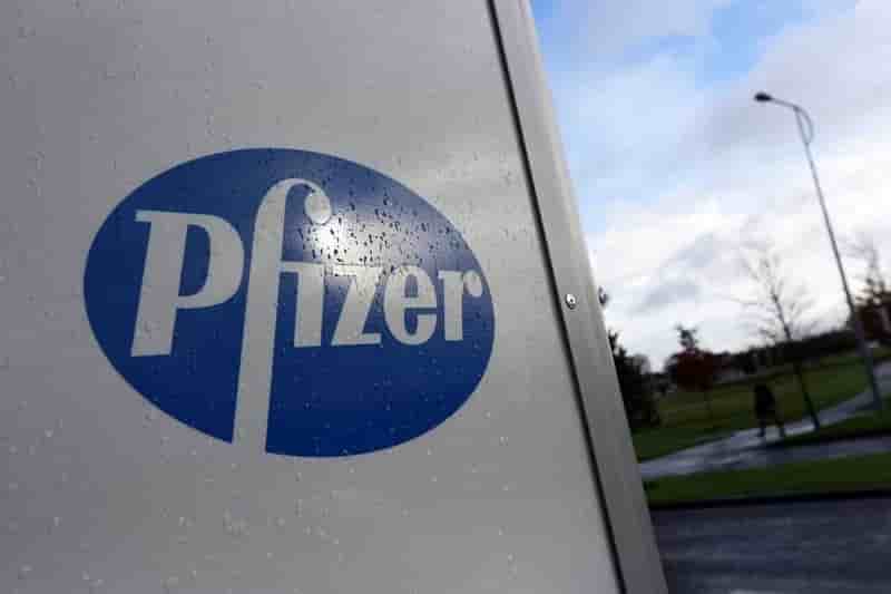 A company logo is seen at a pfizer office in dublin
