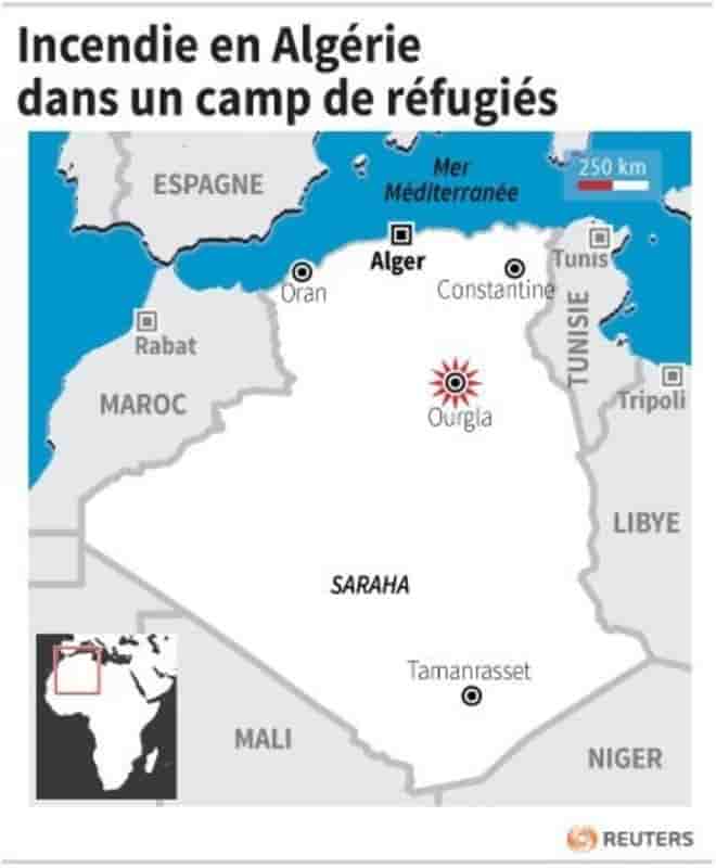 Incendie en algerie dans un camp de refugies
