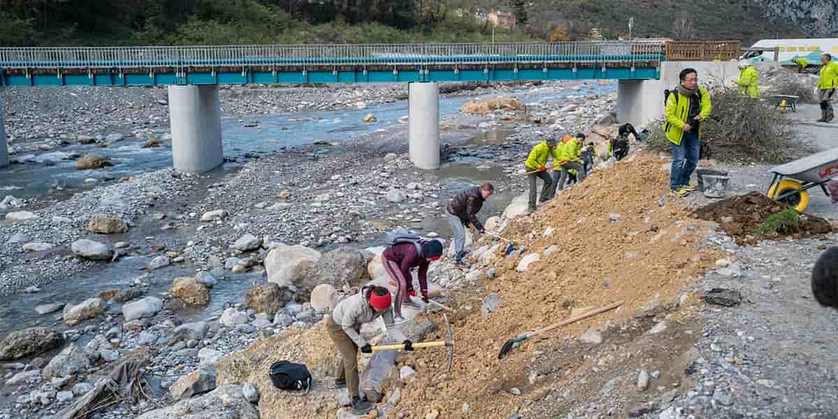 Le 25 novembre 2023, à Breil-sur-Roya (Alpes-maritimes), une centaine de volontaires ont entamé les travaux de végétalisation des berges.