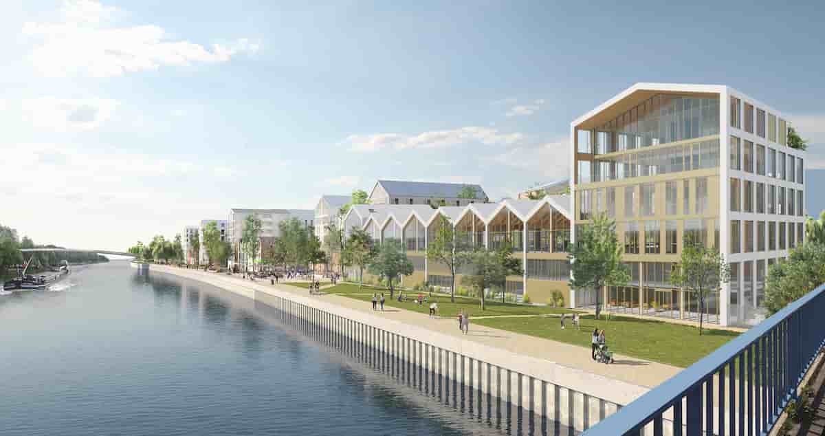 Une perspective vue de la Deûle du futur siège de Dalkia à Saint-André-lez-Lille