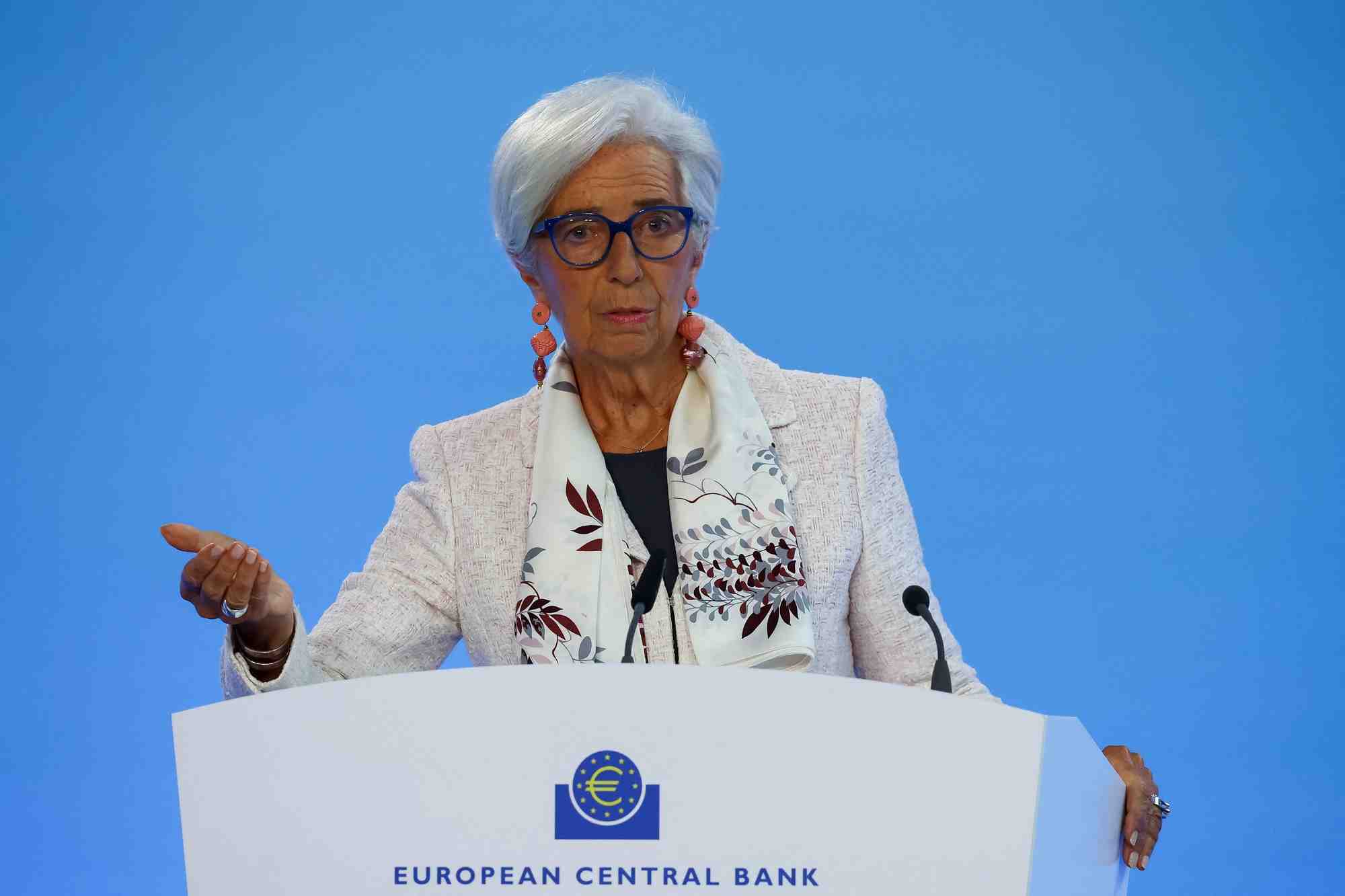 Christine lagarde, membre de la bce, s'adresse aux journalistes a l'issue de la reunion de politique monetaire a francfort