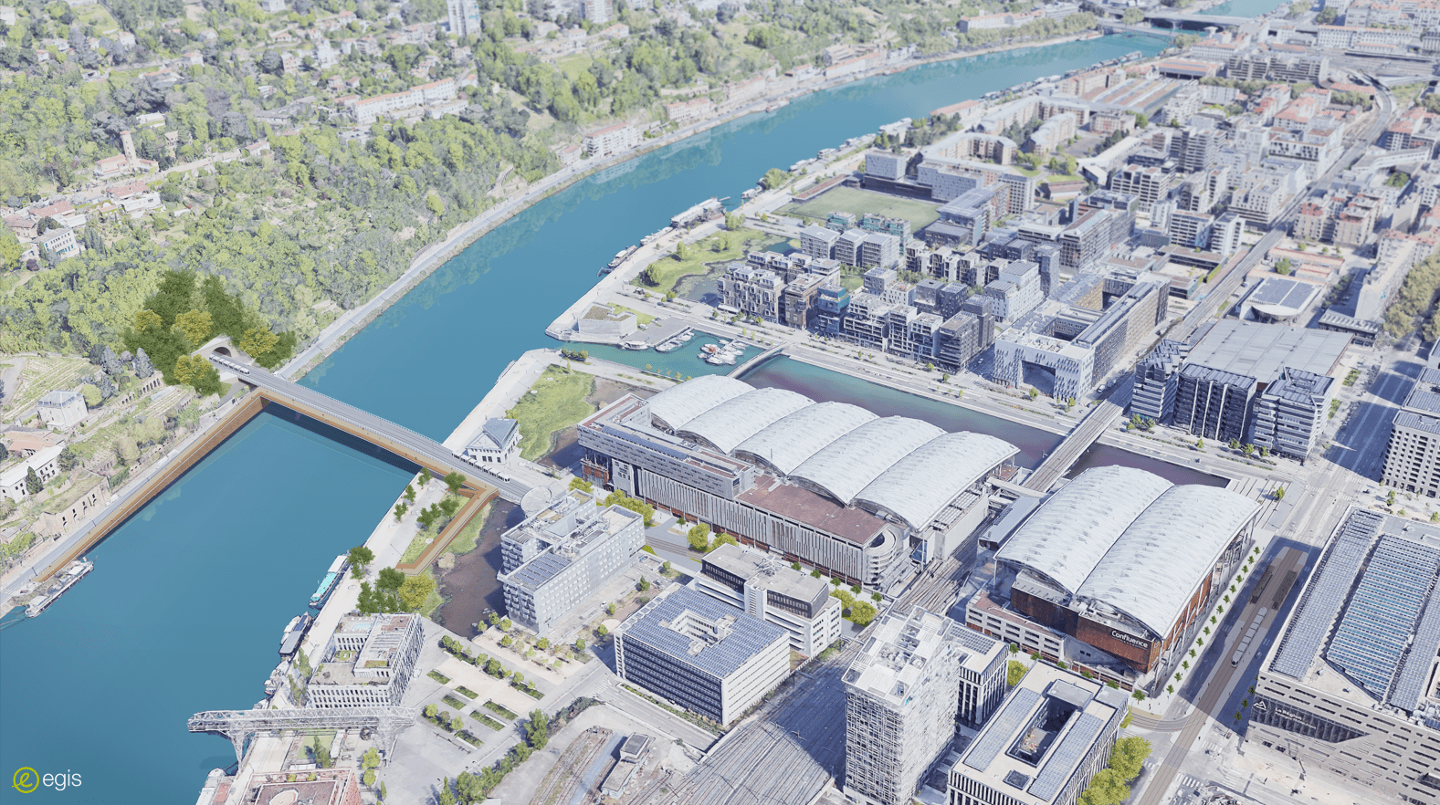 Le Sytral privilégie aujourd'hui un projet de nouveau pont sur la Saône depuis la rue Montrochet, dans le quartier Confluence à Lyon, à travers ce projet qui doit également signer la fin du projet de métro E.