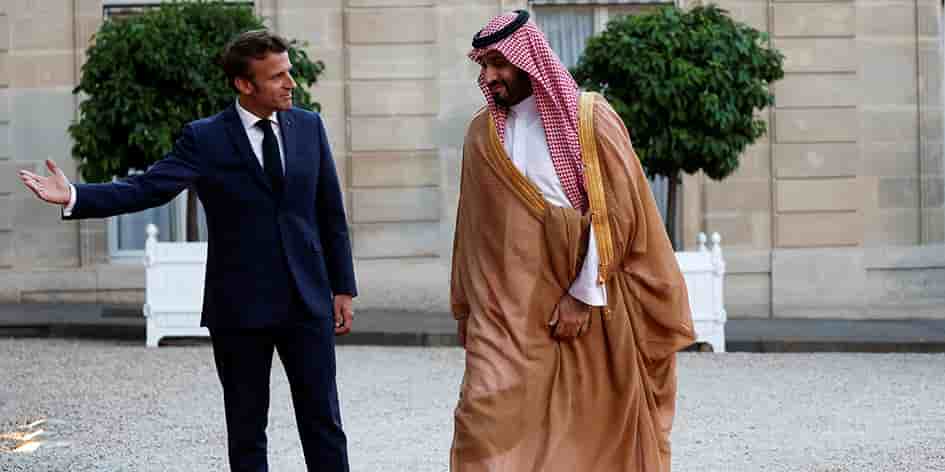 Emmanuel Macron recevait le prince héritier saoudien Mohammed Ben Salmane Ben Abdelaziz Al Saoud (MBS) à l'Élysée le 28 juillet 2022.