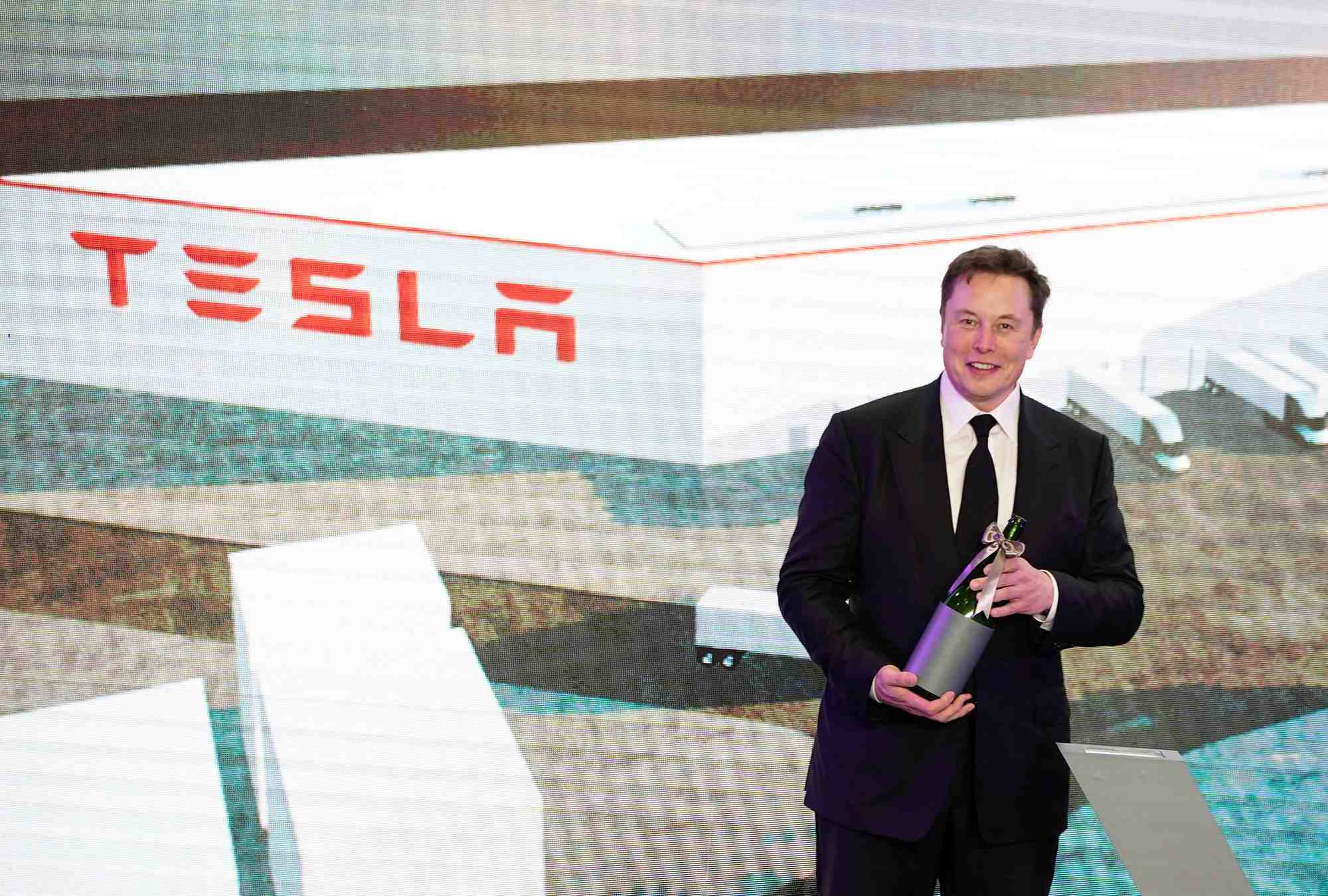 Elon Musk, patron de Tesla, lors de la cérémonie d'ouverture du programme Model Y de Tesla en Chine à Shanghai.