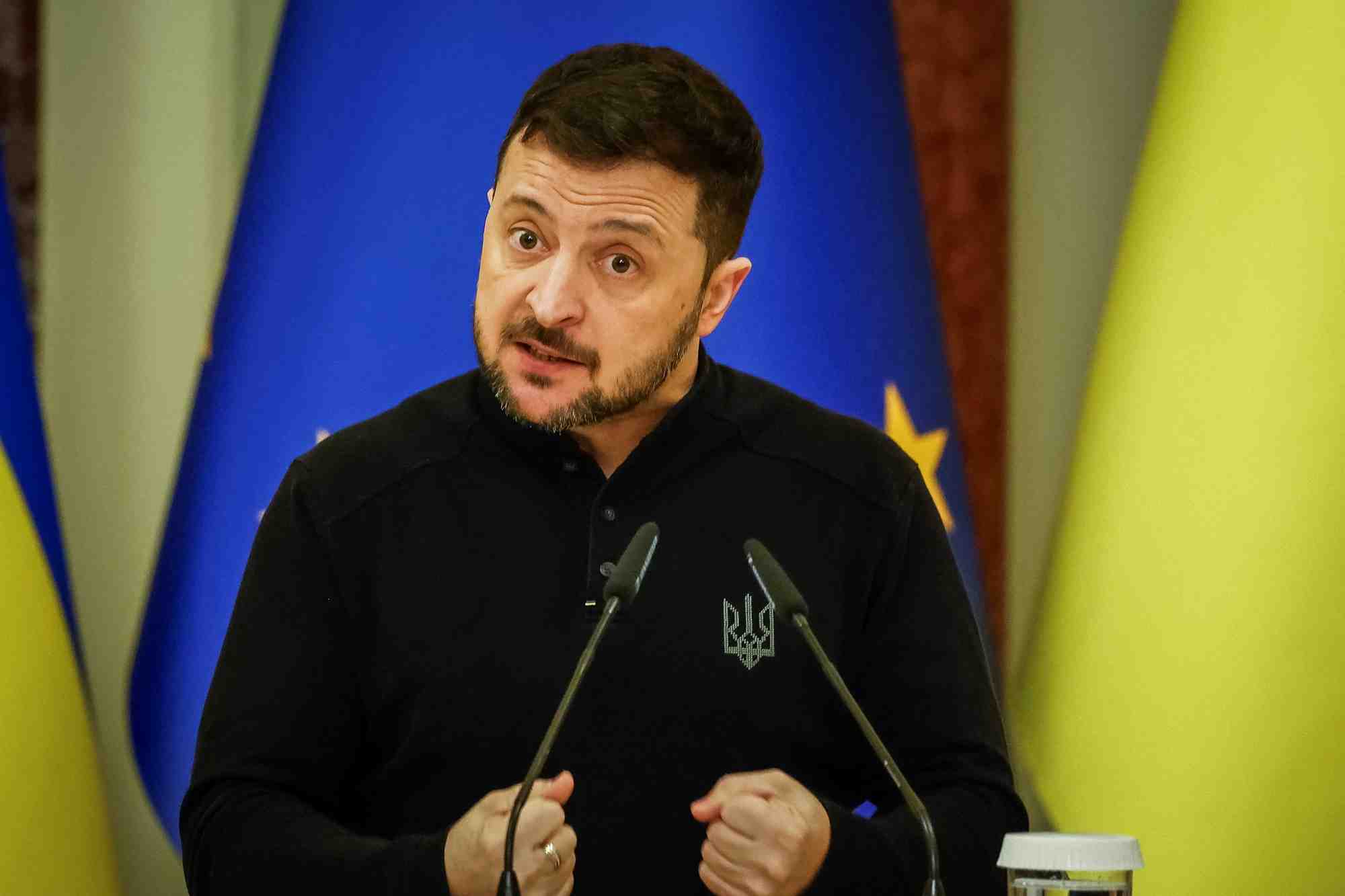 Le president ukrainien volodymyr zelenskiy s'exprime a kiev, ukraine