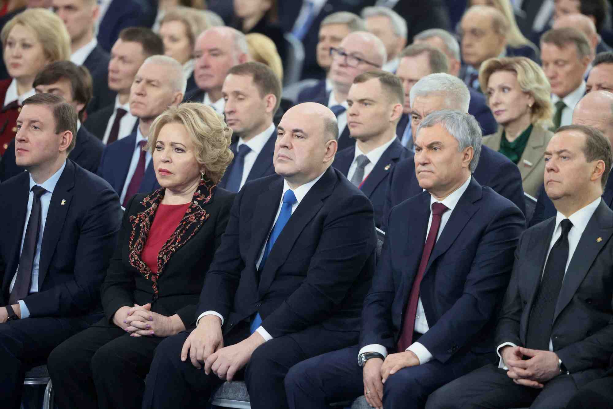 Le president russe poutine prononce son discours annuel devant l'assemblee federale a moscou