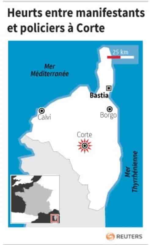 Heurts entre manifestants et policiers a corte