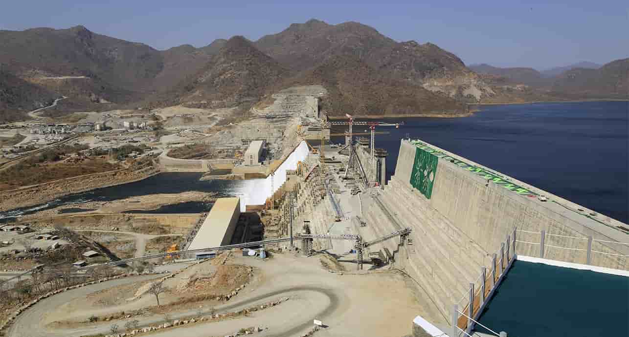 Vue aérienne du barrage Renaissance, depuis Benishangul-Gumuz, en Éthiopie, le 19 février 2022.