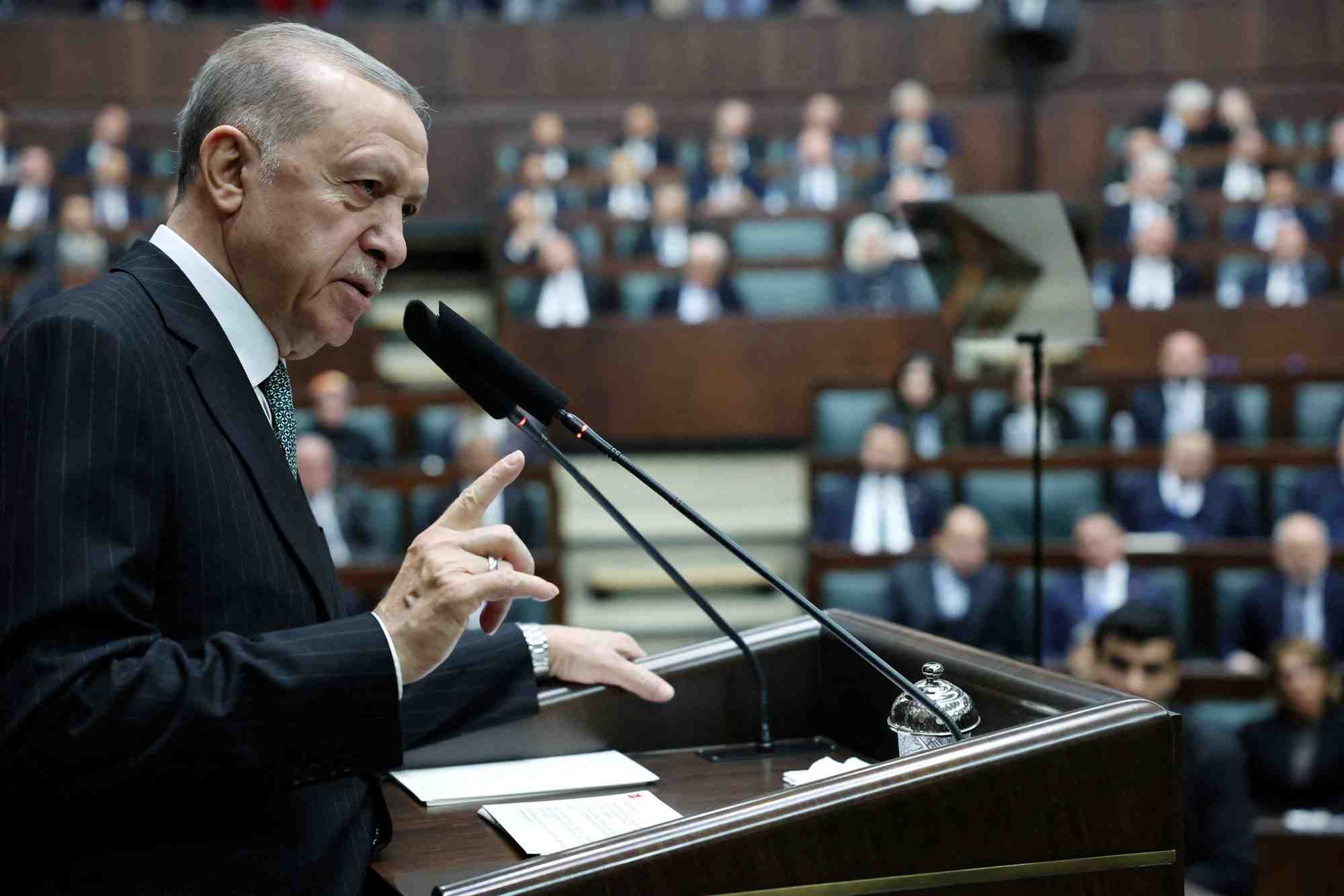 Le president turc erdogan lors d'une reunion a ankara
