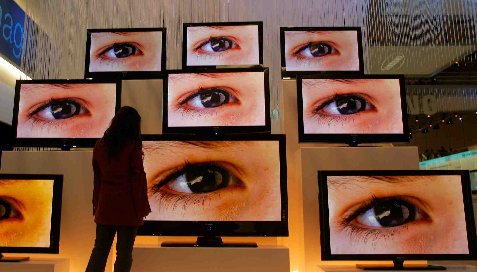 télévision, écran, oeil, yeux, TV