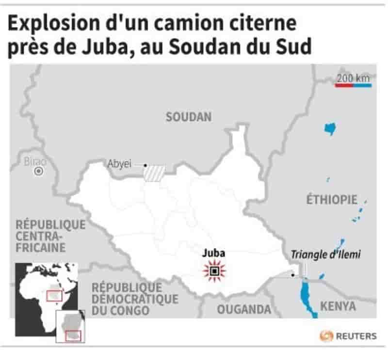 Explosion d'un camion citerne pres de juba, au soudan du sud