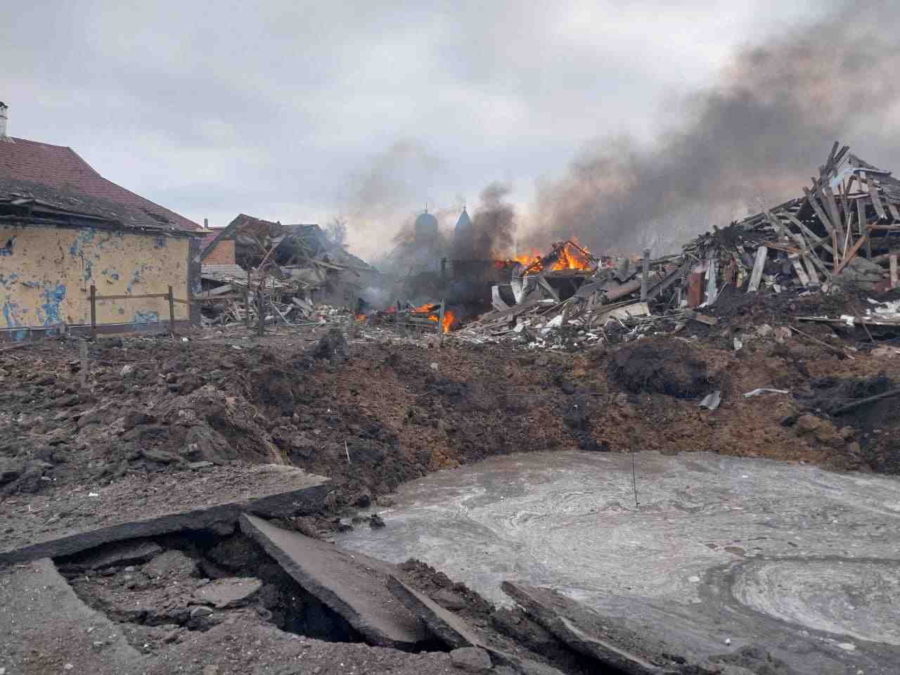 Site d'une frappe aerienne russe dans le village de borova