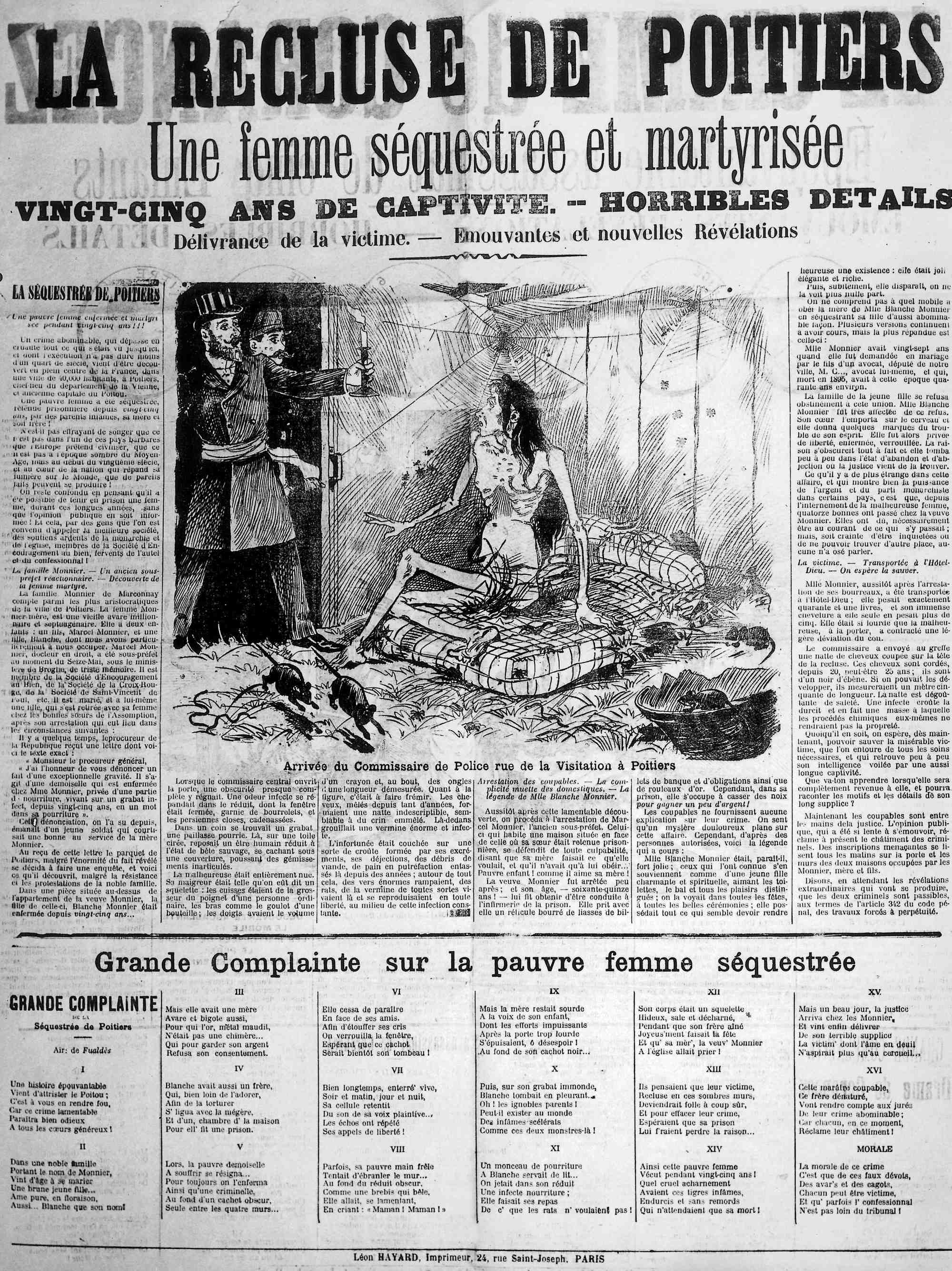 Revue de colportage de l’époque relatant l’affaire accompagnée du texte de la Grande Complainte sur la pauvre femme séquestrée.