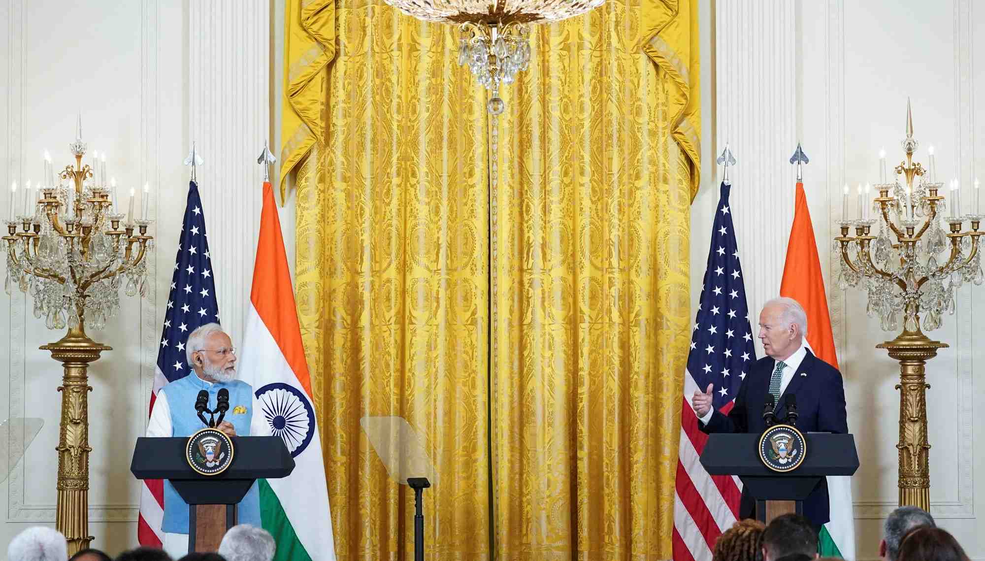 Le premier ministre indien narendra modi lors d'une conference de presse conjointe avec le president americain joe biden a la maison blanche