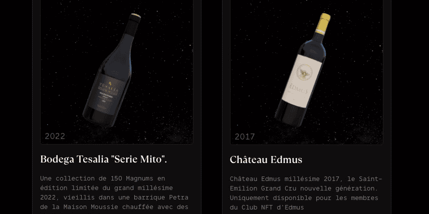 Capture d'écran des bouteilles en vente sur le site d'Intercellar.