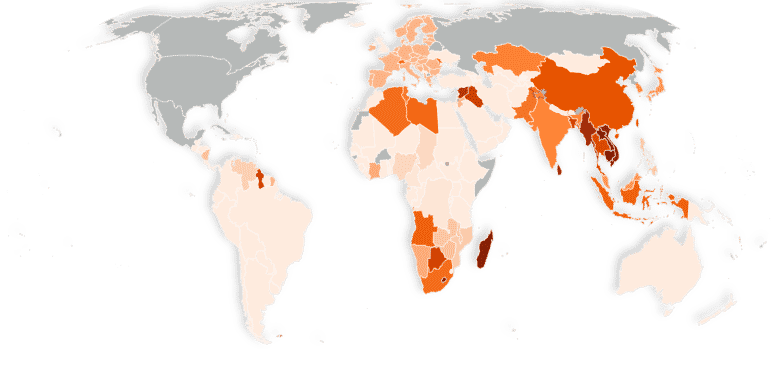 La carte des droits des droits de douane « réciproques » imposés par les Etats-Unis.