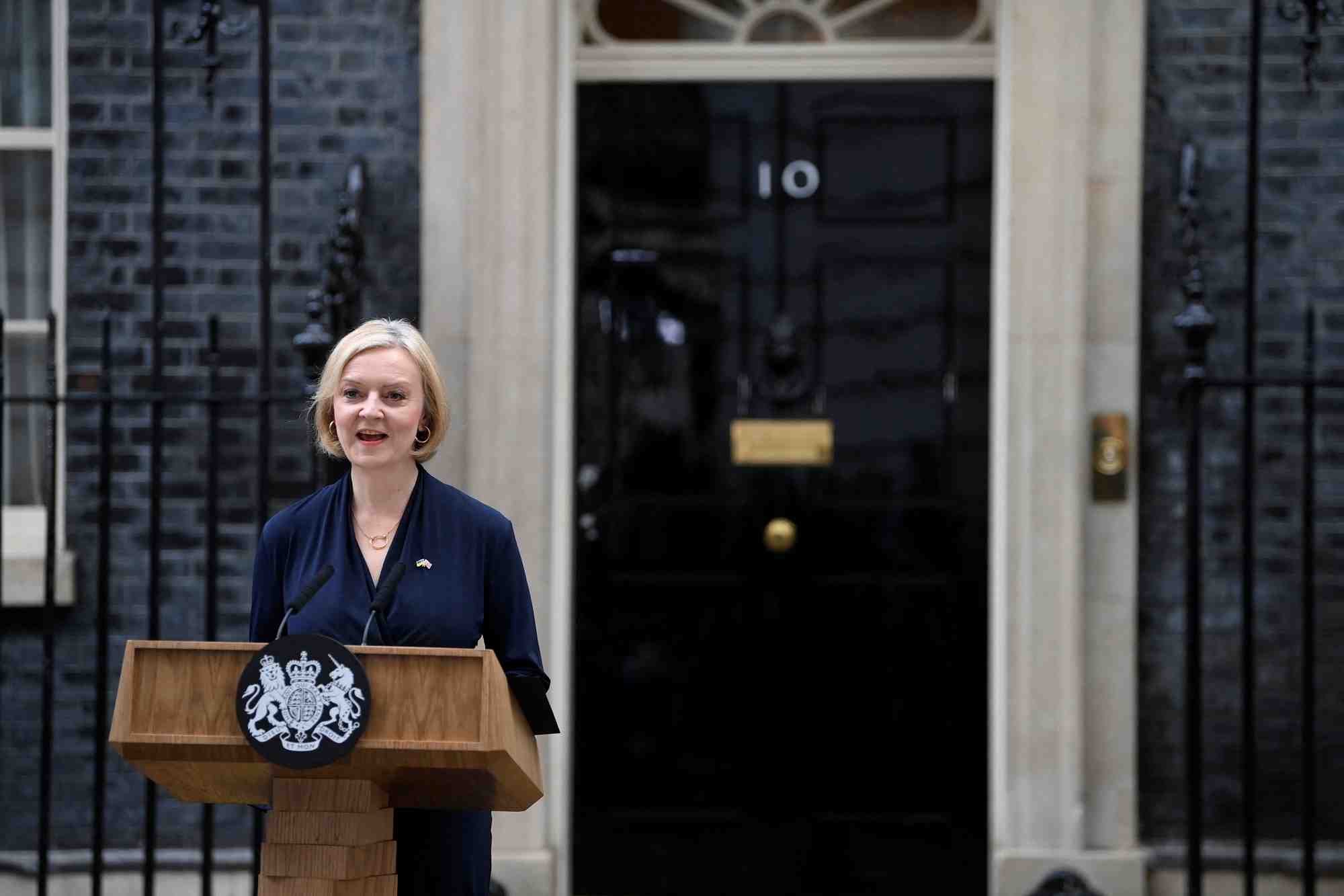 Le premier ministre britannique, liz truss, fait une declaration devant le numero 10 de downing street, a londres