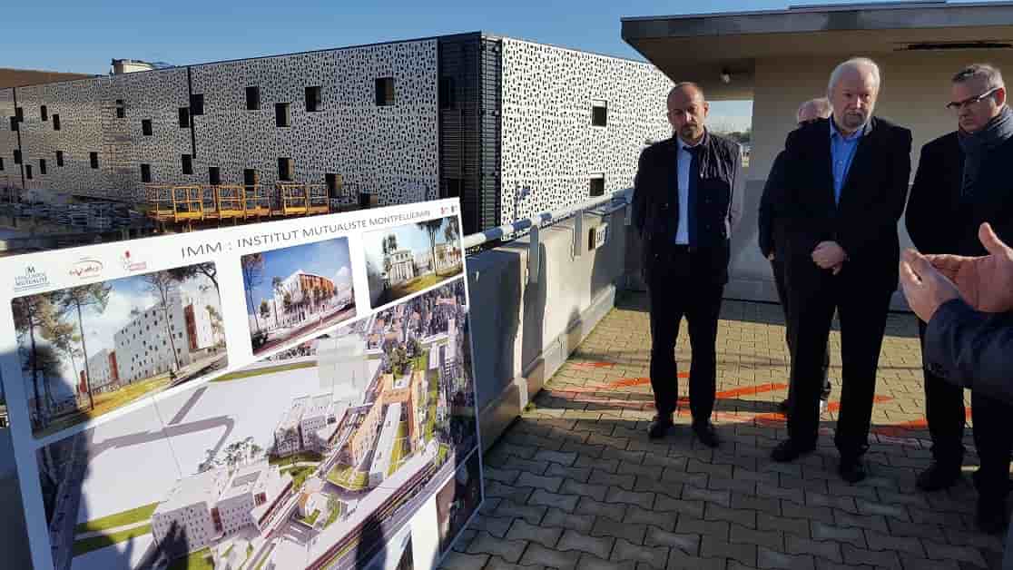 Thierry Beaudet, président national de la Mutualité Française, et René Game, président du groupe Languedoc Mutualité et d'Eovi Mcd Santé et Services, le 14 décembre 2018 à la clinique Beau Soleil de Montpellier