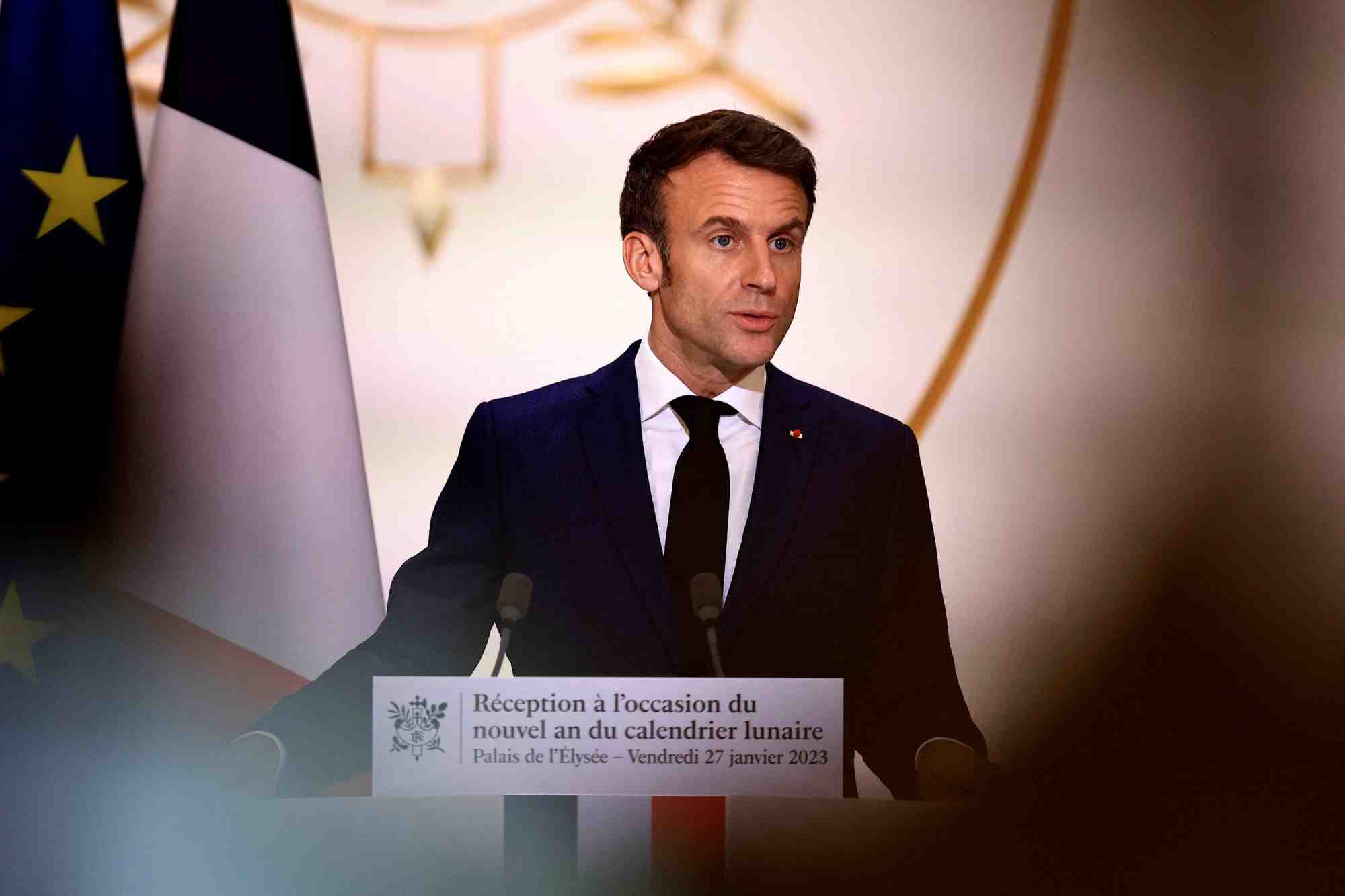 Le president emmanuel macron prononce un discours a l'occasion du nouvel an lunaire a paris