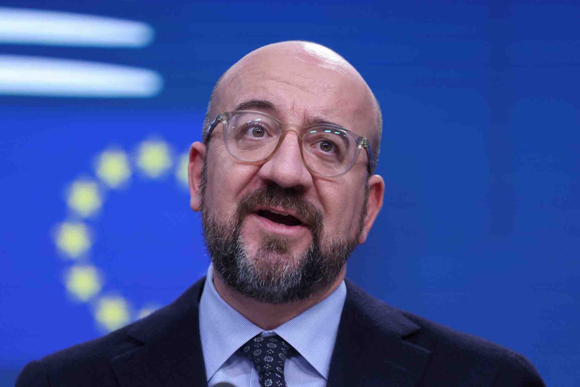 Le president du conseil europeen, charles michel, s'exprime lors d'un sommet, a bruxelles