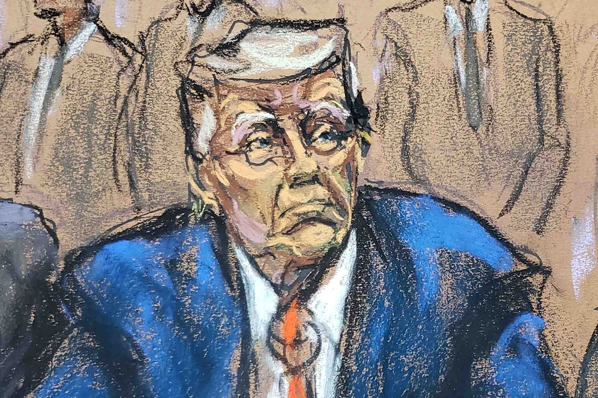 Esquisse de donald trump devant tribunal federal de washington