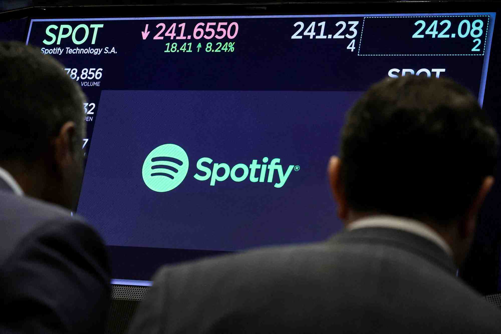 Le logo de spotify a la bourse de new york