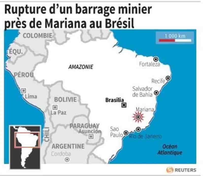 Rupture d’un barrage minier pres de mariana au bresil