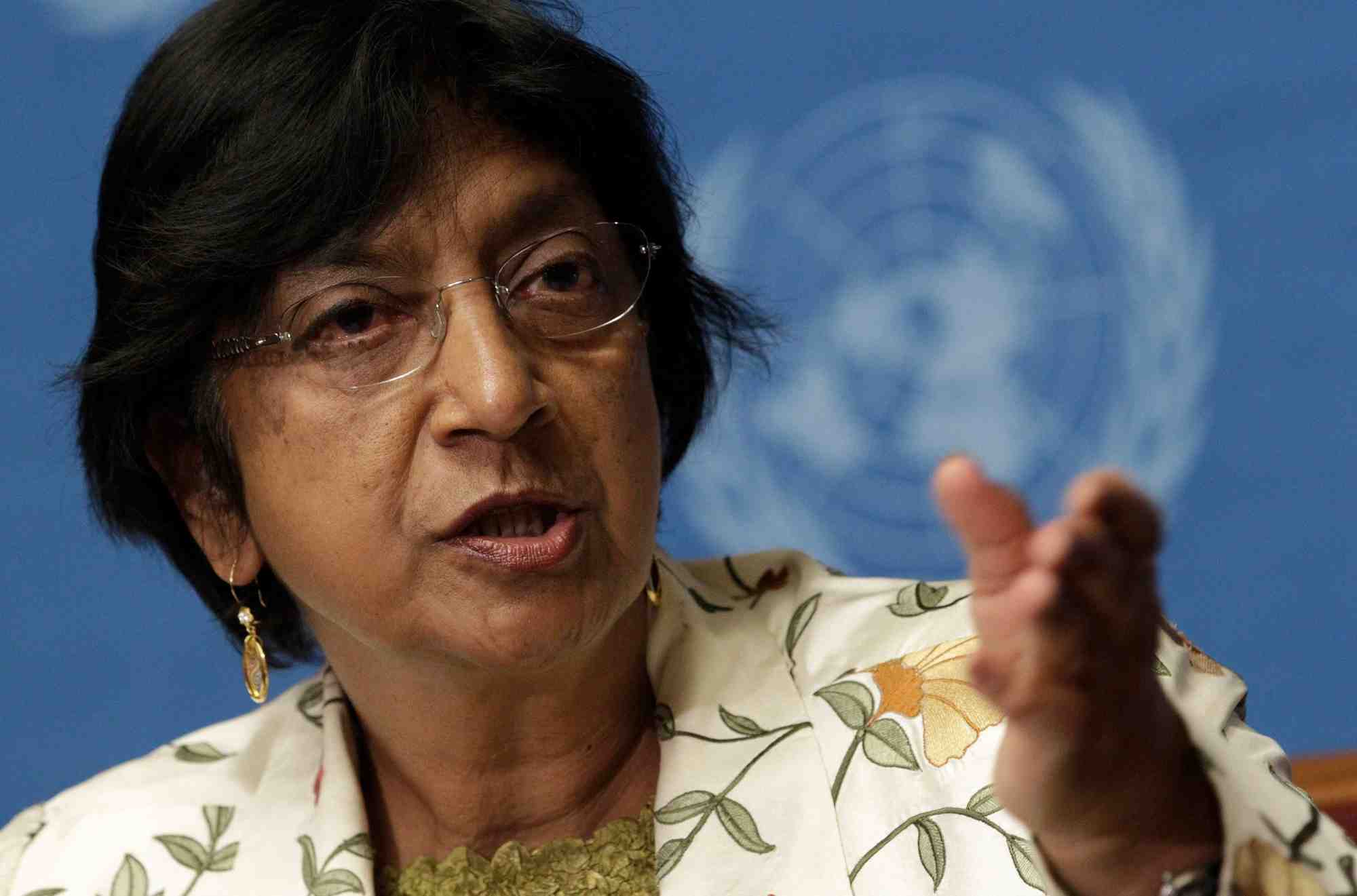 La haut-commissaire des nations unies aux droits de l'homme, navi pillay, lors d'une conference de presse a geneve