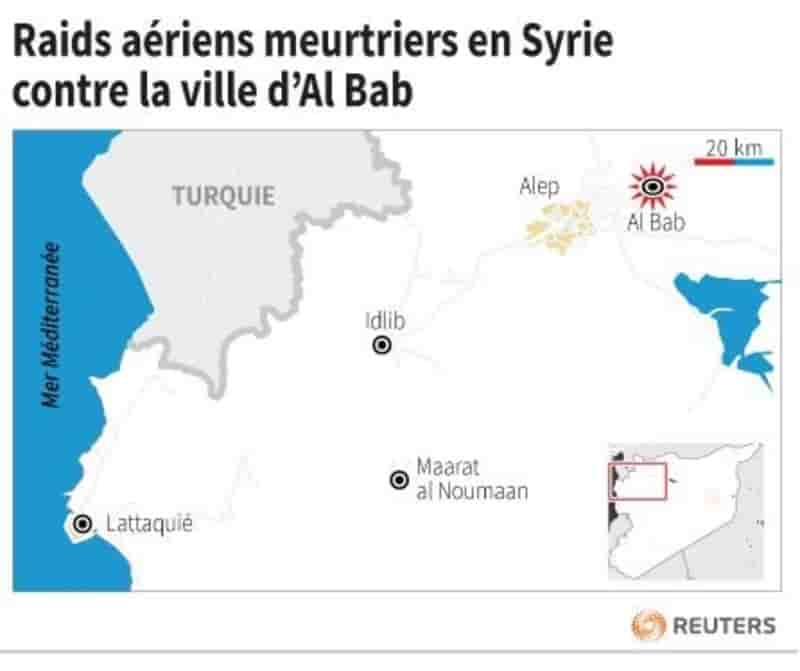 Raids aeriens meurtriers en syrie contre la ville d'al bab