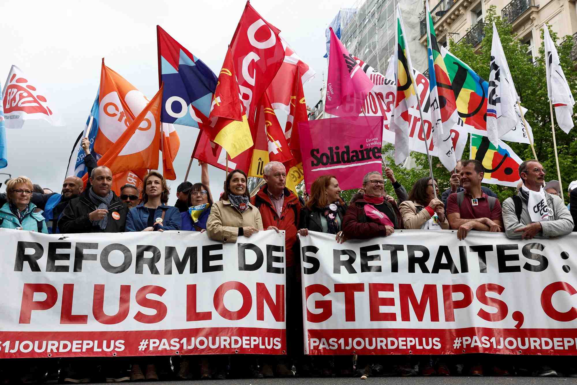 Les syndicats mobilisés contre la réforme Borne en février 2023.