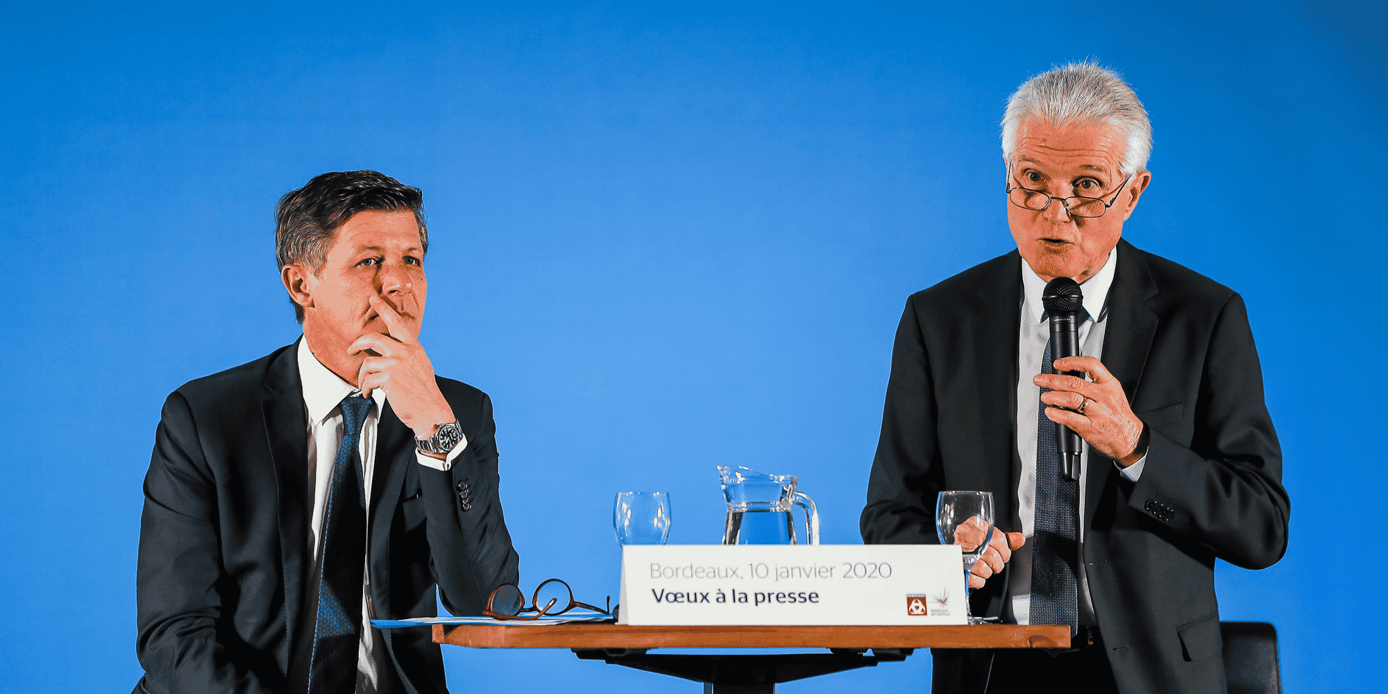 Nicolas Florian, maire de Bordeaux, et Patrick Bobet, président de Bordeaux Métropole, lors de leurs vœux en janvier 2020.