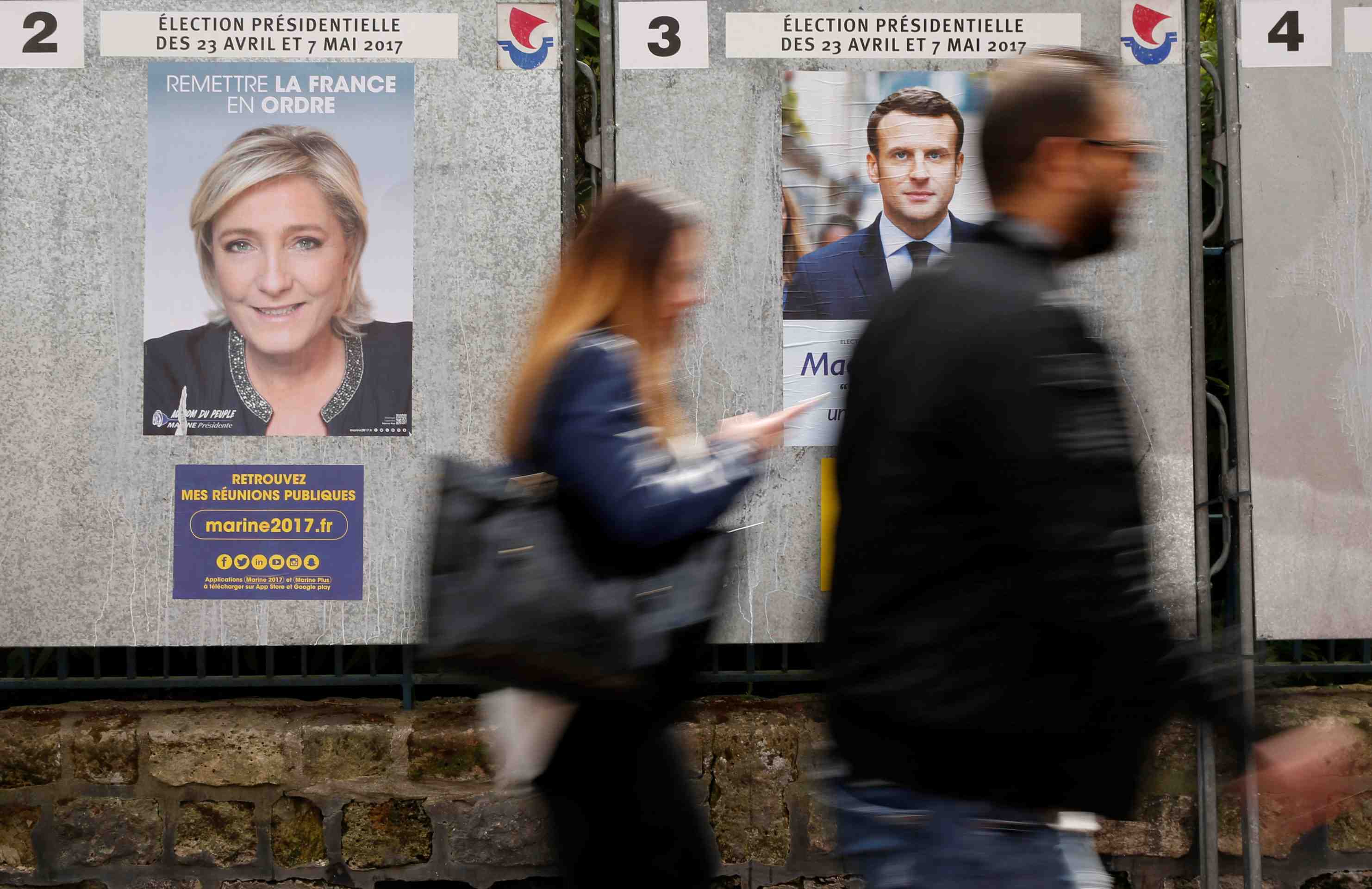 Macron et le pen toujours en tete, fillon rattrape par melenchon