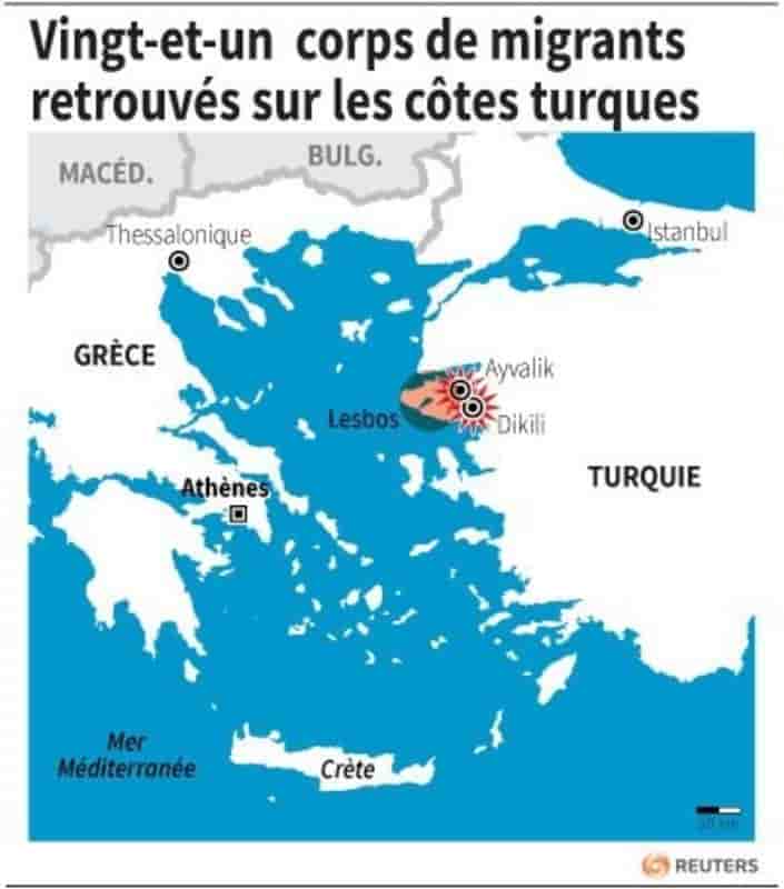 Vingt-et-un corps de migrants retrouves sur les cotes turques