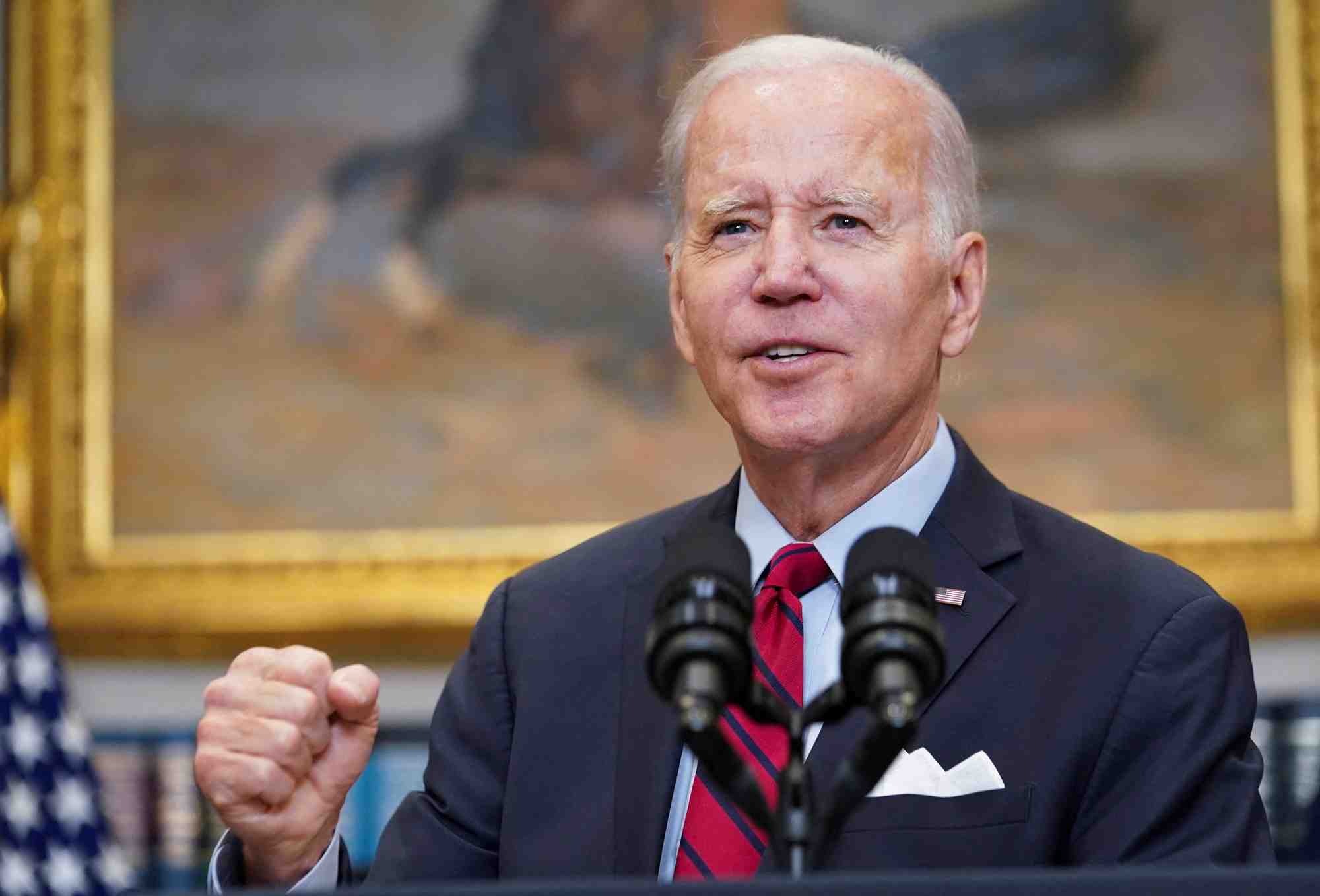 Le president americain joe biden s'exprimant lors d'une allocution a la maison blanche