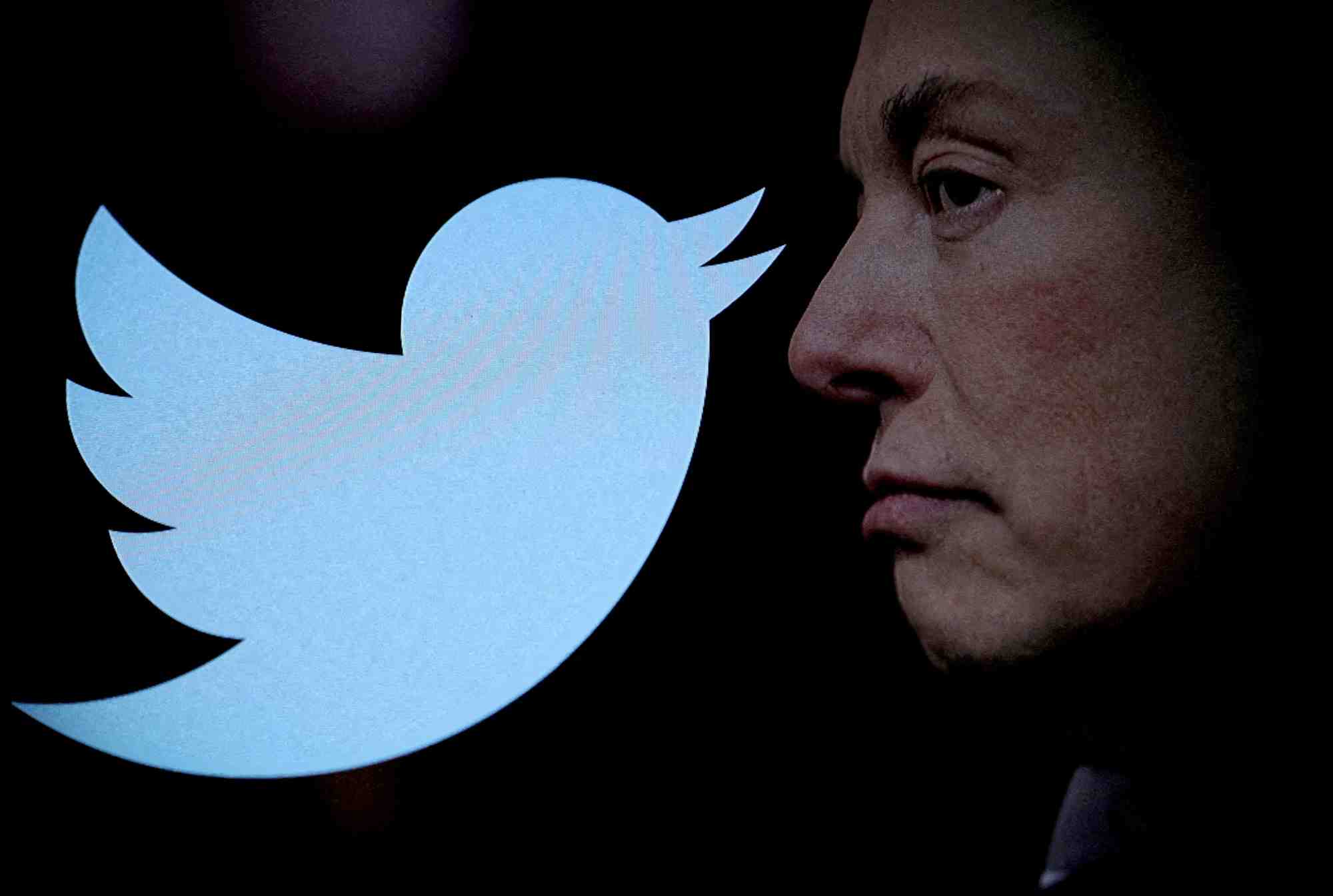 Illustration d'archives qui montre la photo d'elon musk et le logo twitter