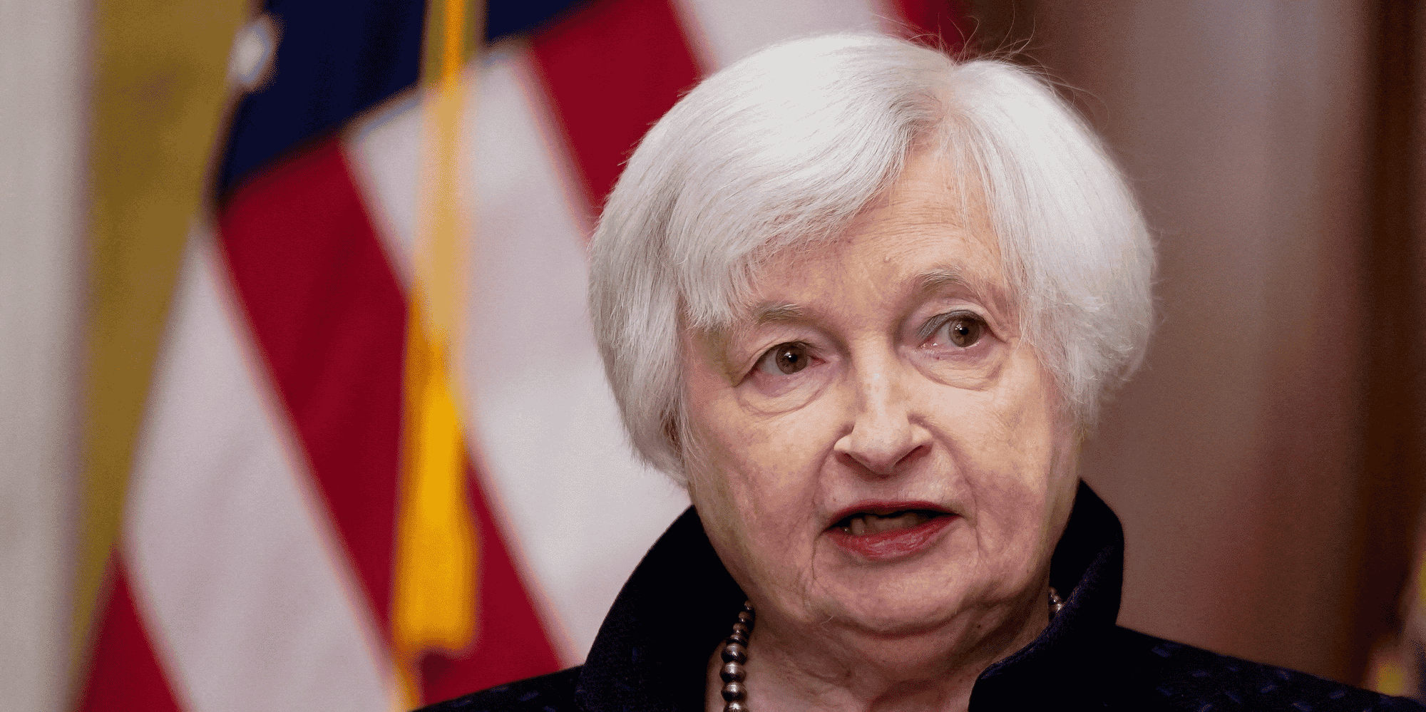 Conference de presse de janet yellen, secretaire d'etat au tresor americain, a washington