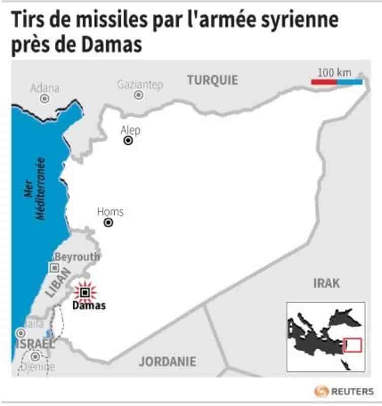 Tirs de missiles par l'armee syrienne pres de damas
