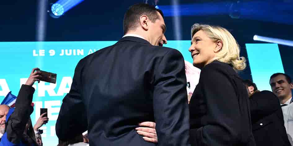 Jordan Bardella et Marine Le Pen réunis le 3 mars à Marseille pour le lancement des européennes.