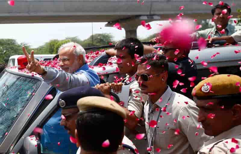 Narendra Modi entre triomphalement à New Delhi
