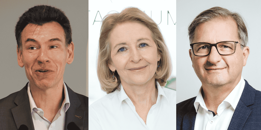De gauche à droite: Philippe Baptiste, le président du CNES, Laure de La Raudière, la présidente de l'ARCEP, et Sylvain Waserman, le président de l'ADEME.