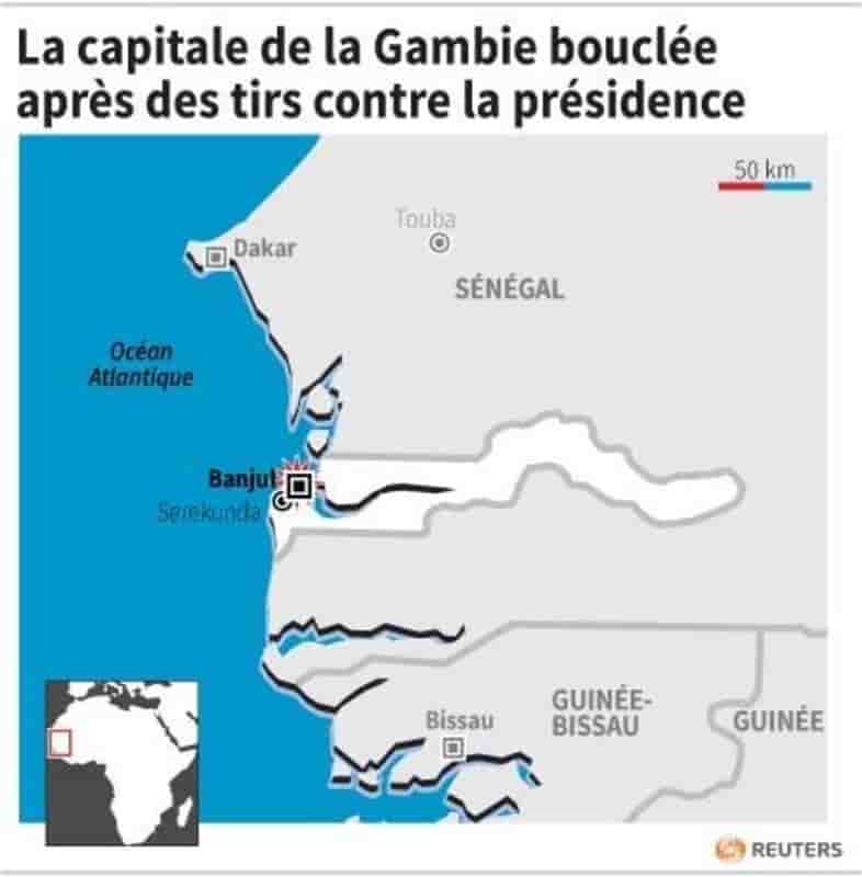 La capitale de la gambie bouclee apres des tirs contre la presidence