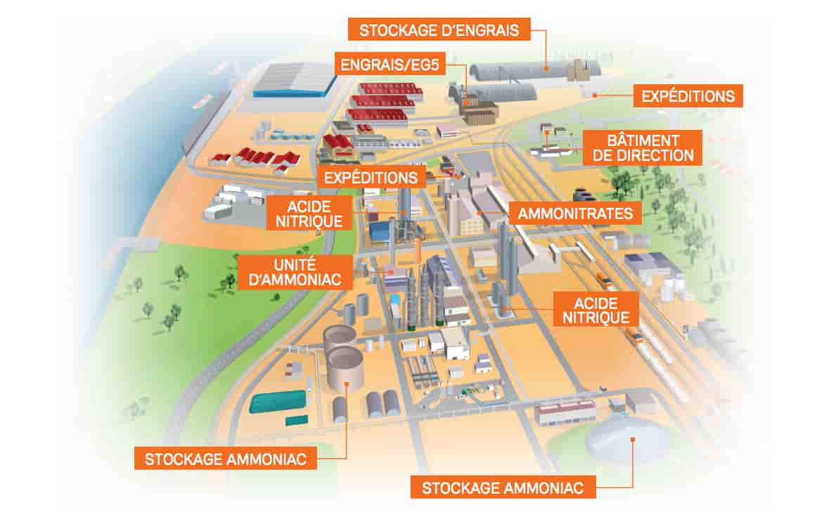 Implantée sur la zone portuaire de Rouen, l’usine Borealis de Grand-Quevilly est spécialisée dans la fabrication d’engrais azotés. Sa capacité de production est de 3 300 000 tonnes par an et elle fonctionne 365 jours par an. Quelque 360 personnes travaillent sur ce site.