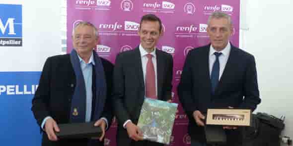 Jean-Luc Cousquer, président de l’Office du Tourisme de la Métropole, Yann Monod, directeur général de la RENFE-SNCF en coopération, Philippe Saurel