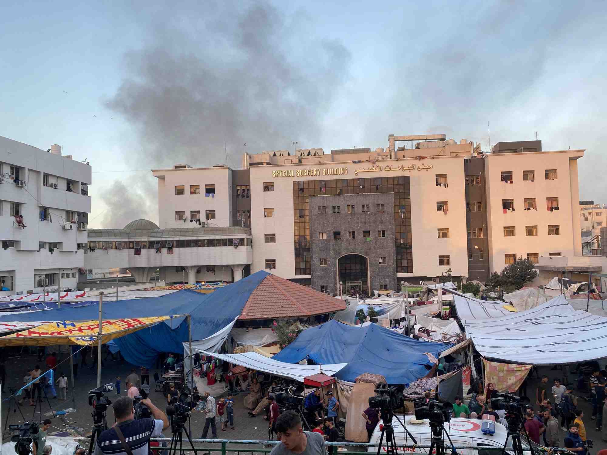 File photo: smoke rises as displaced palestinians take shelter at al shifa hospital, amid the ongoing conflict between hamas and israel, in gaza city