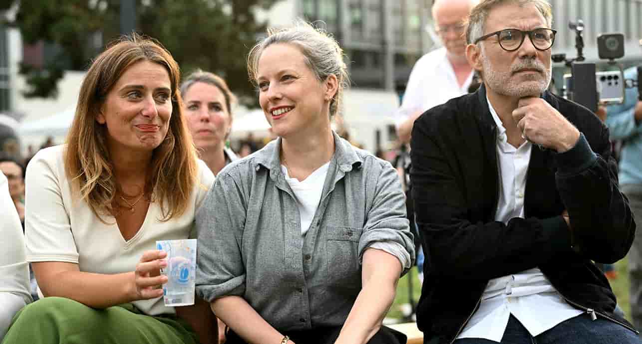 Marine Tondelier, Lucie Castets et Olivier Faure aux université d'été à Strasbourg.