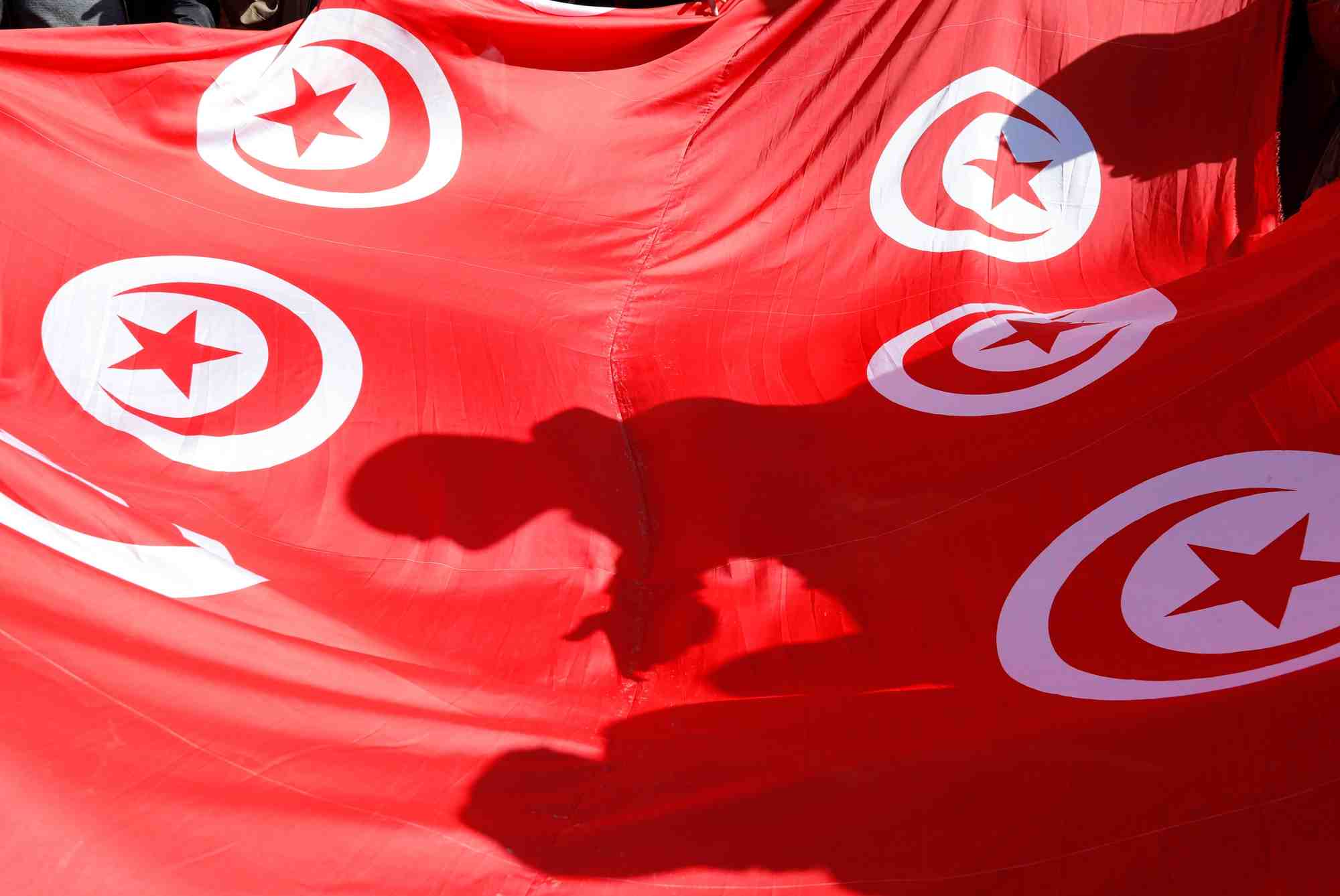 Des drapeaux tunisiens lors d'une manifestation, a tunis
