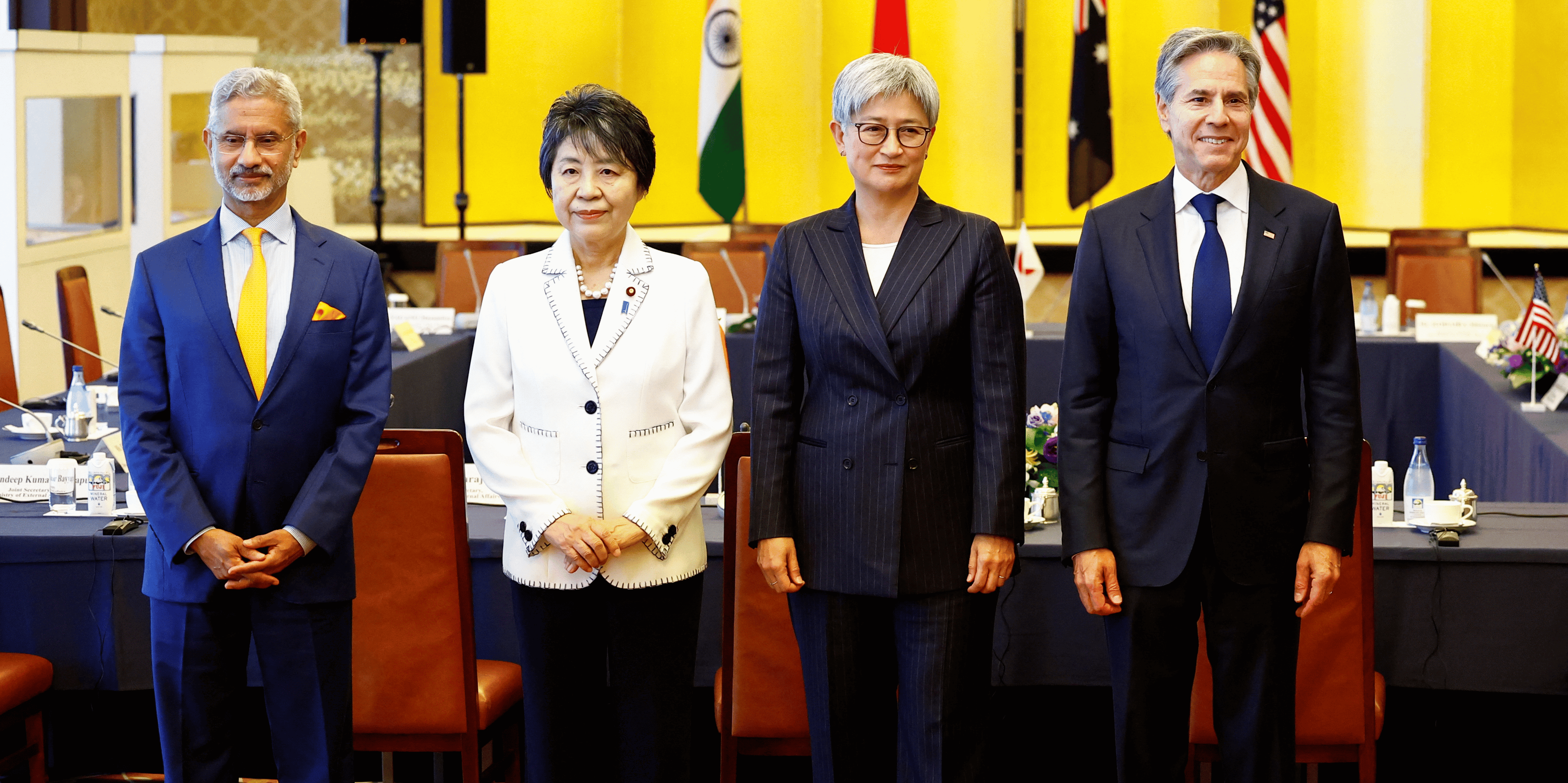 Le secretaire d'etat americain antony blinken, la ministre australienne des affaires etrangeres penny wong, le ministre indien des affaires exterieures subrahmanyam jaishankar et la ministre japonaise des affaires etrangeres yoko kamikawa