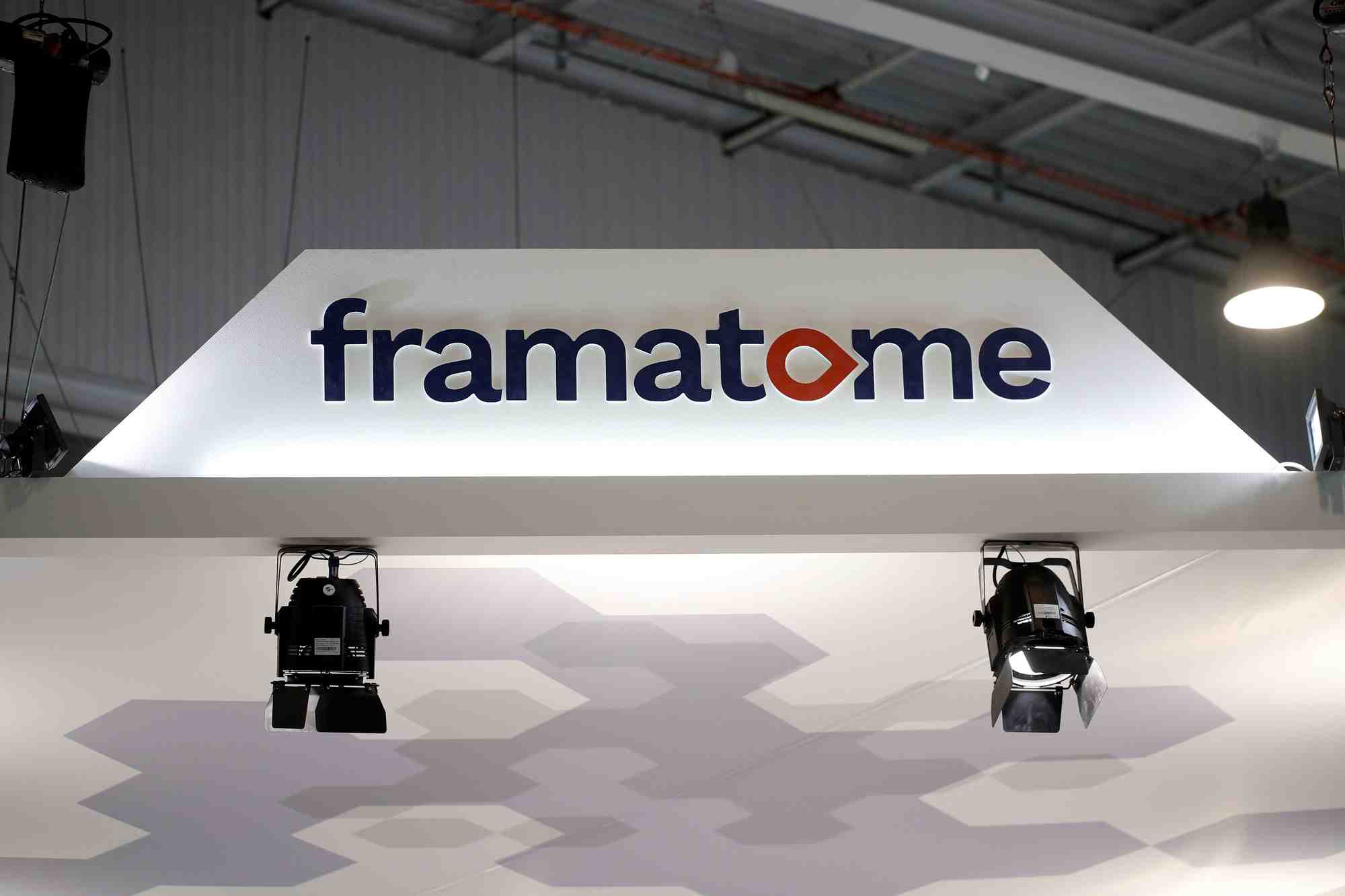 Photo d'archive montrant le logo de framatome lors de l'exposition nucleaire mondiale (wne), a villepinte